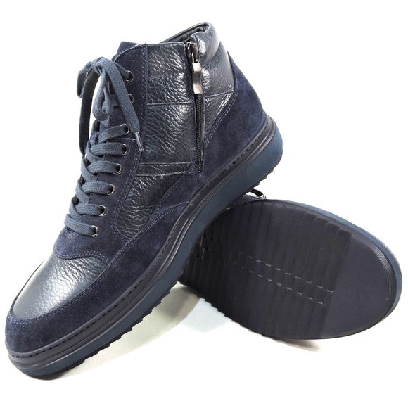 ALBERTO CICCIOLI 🇮🇹 MEN'S NAVY BLUE SOFT LEATHER COMFORT WINTER ANKLE BOOTIE - Picture 7 of 7